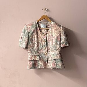 Vintage Amanda Smith Petites Floral Printed Short Sleeve Blazer Size 8 EUC